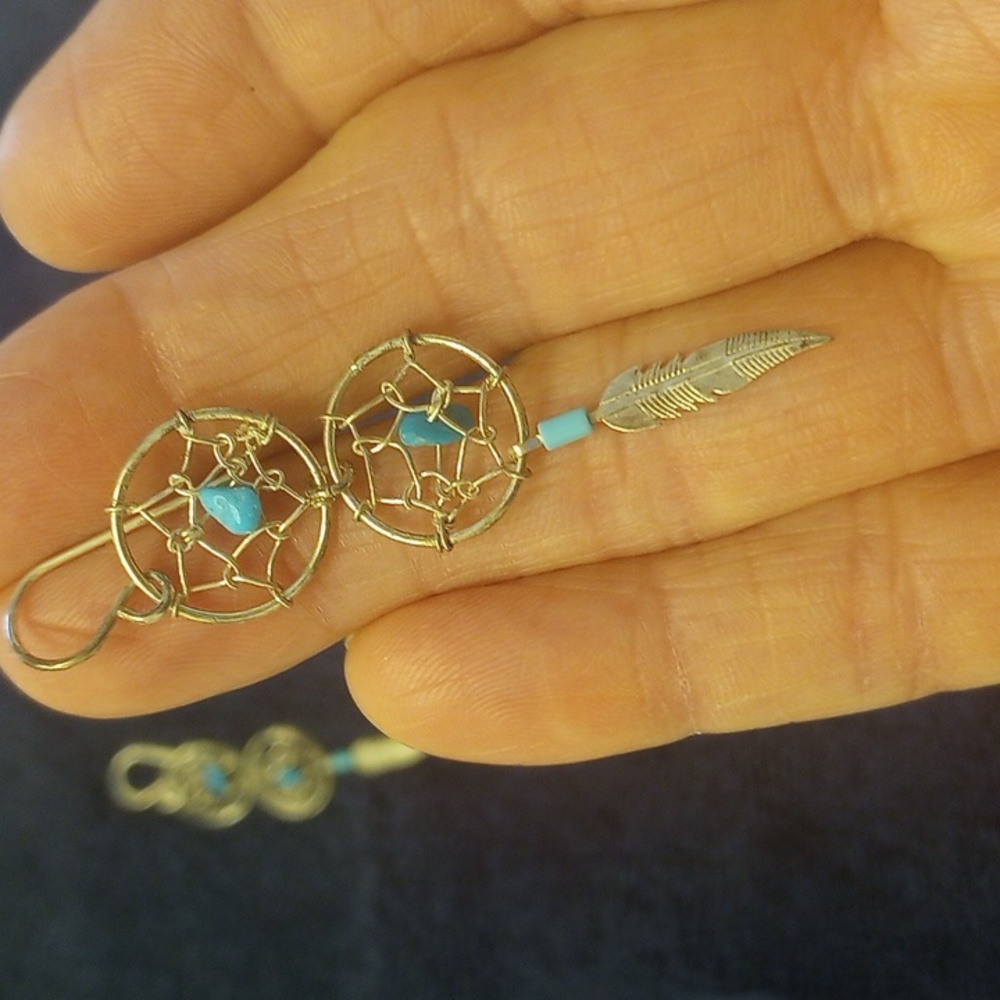 Dreamcatcher Earrings In Sterling Silver & Turquoise Accents - Picture 3 of 5